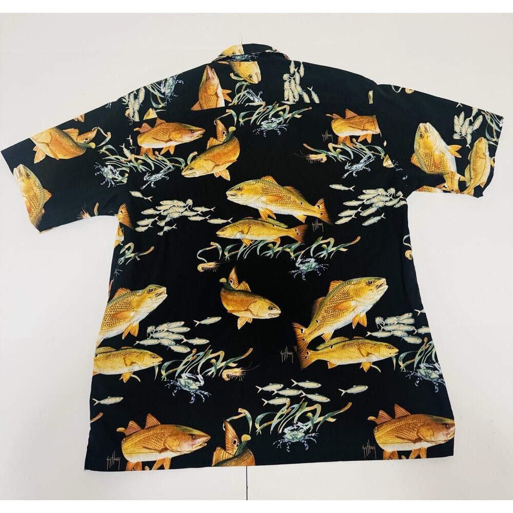 Vintage Guy Harvey By AFCO Bluewater Mens Black Button Up Hawaiian Shirt Aquatic - Picture 10 of 10